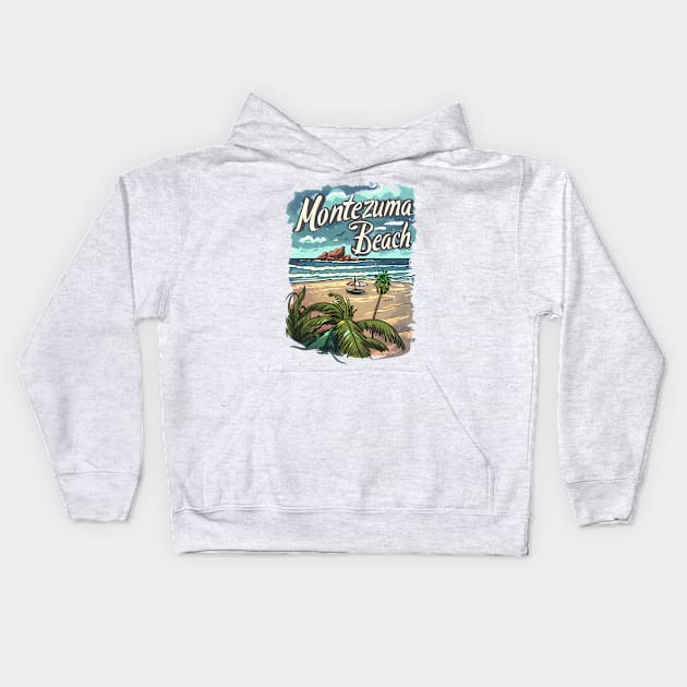 Escape to Montezuma Beach: Tropical Landscape Art 🏖️ Kids Hoodie by Costa Rica Designs